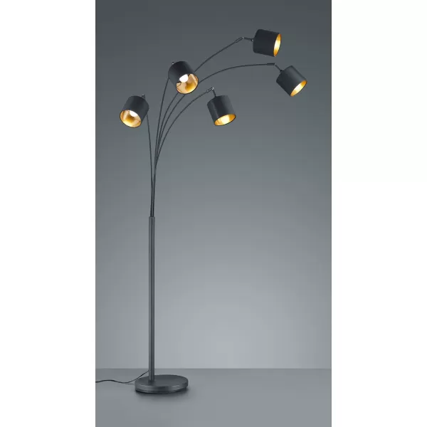 Image of Tommy Modern 5 Light Multi Arm Floor Lamp Black Matt with Footswitch