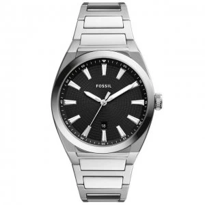 Image of Fossil Black And Silver 'Everett 3 Hand' Sports Watch - FS5821
