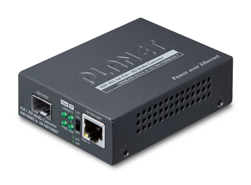 Image of PLANET 802.3at PoE+ PD network media converter 2000 Mbps Black