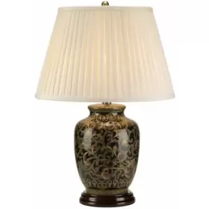 Image of Table Lamp Small Chinese Base Cream Double Pleat Shade Gold Black LED E27 60W
