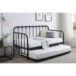 Image of Crazy Price Beds York Black Metal Single Day Bed With Trundle