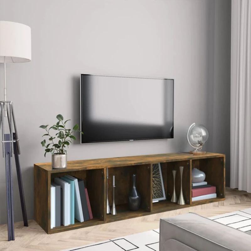 Image of Vidaxl Book Cabinet/Tv Cabinet Smoked Oak 143X30X36Cm Engineered Wood, Brown 815270