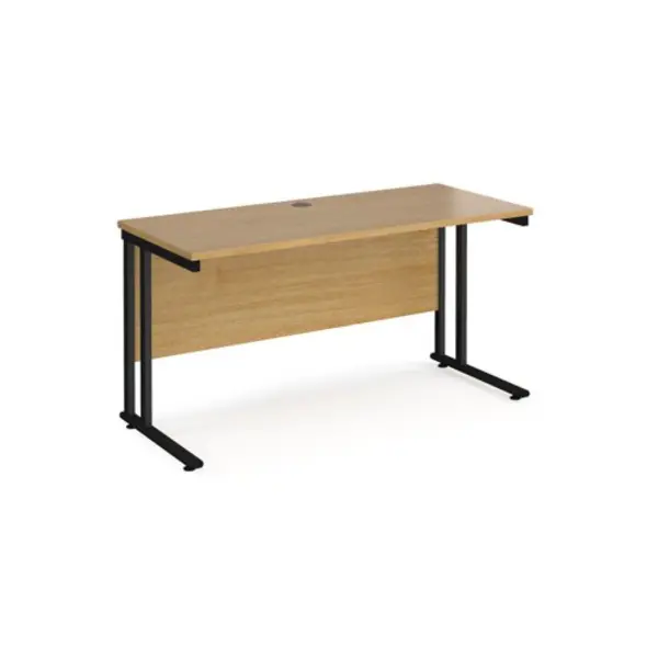 Image of Office Desk 1400mm Rectangular Desk With Cantilever Leg Oak Tops With Black Frames 600mm Depth Maestro 25