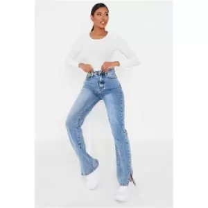 Image of I Saw It First Mid Wash High Waisted Split Hem Jeans - Blue