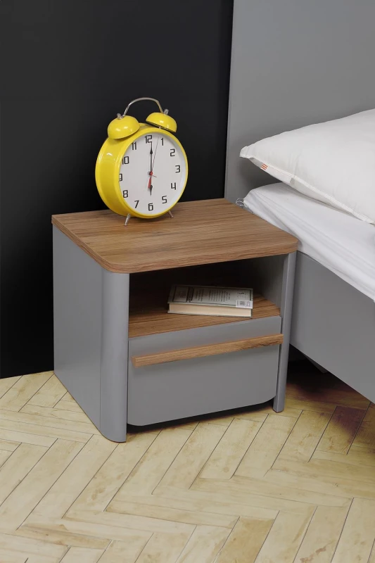 Image of FWStyle Grey Sonoma Oak 1 Drawer 1 Shelf Bedside Table Cabinet Grey