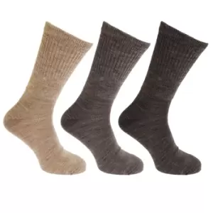 Image of Mens Lambs Wool Blend Diabetic Extra Wide Socks (3 Pairs) (6-11) (Brown)