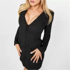 Image of I Saw It First Woven Concealed Zip Blazer Dress - Black
