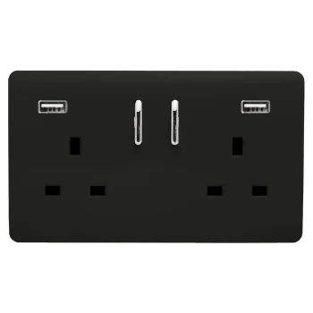 Image of Trendi Switch 2 Gang 13Amp Double Socket & 2 USB Ports - Matt Black