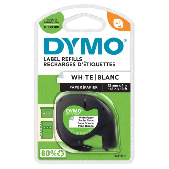 Image of Dymo 91200 Black on White Label Tape 12mm x 4m
