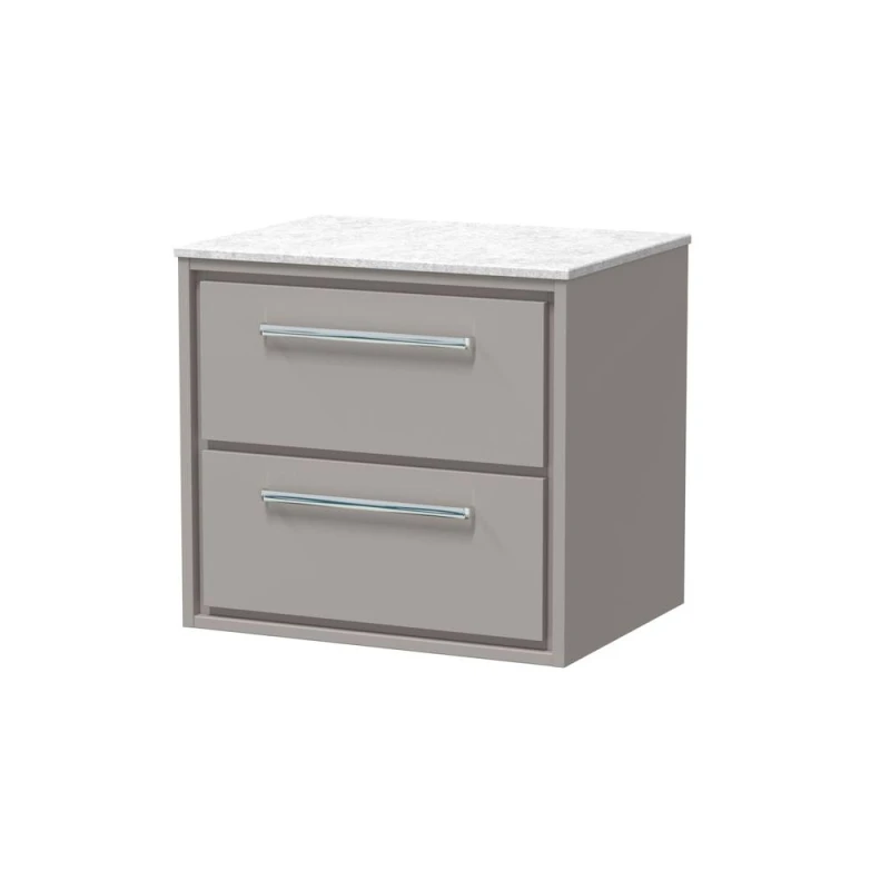 Image of Balterley 600mm Wall Hung 2-Drawer Vanity with Marble Worktop - Pebble Grey Grey Unisex
