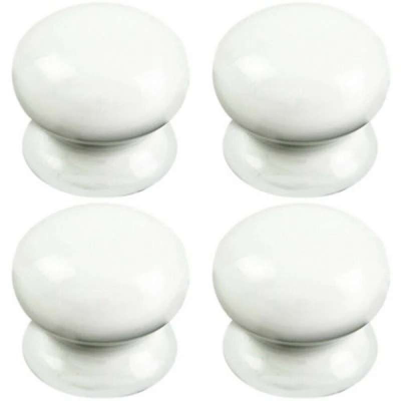 Image of Loops 4x Round Porcelain Cupboard Door Knob 30mm Diameter White Antique Cabinet Handle White unisex