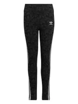 Image of adidas Originals Kids Girls Graphic Leggings - Black/White, Size 7-8 Years, Women