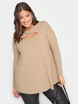 Image of Yours Twist Front Rib Swing Top. Toffee, Brown, Size 30-32, Women