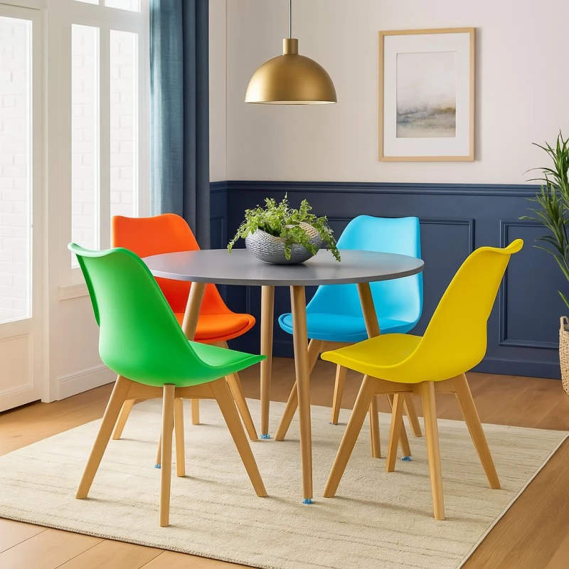 Image of KOSY KOALA KOSY KOALA Wooden Grey Shade Round Dining Table Set with A Set Of 4 Mixed Colour Tulip Chairs Grey One Size Unisex 5061055343738
