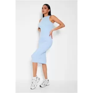 Image of I Saw It First Baby Blue Ribbed Racer Midaxi Bodycon Dress - Blue