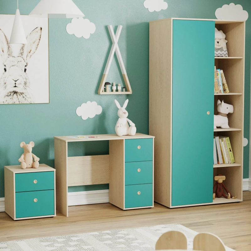 Image of Lassic Junior Vida Neptune 3 Piece Bedroom Set Blue & Oak unisex One Size