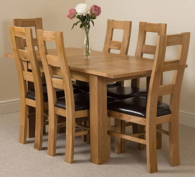 Image of Thats Furniture Hampton 120-160cm Oak Extending Dining Table & 6 Yale Chairs in Brown Brown Unisex