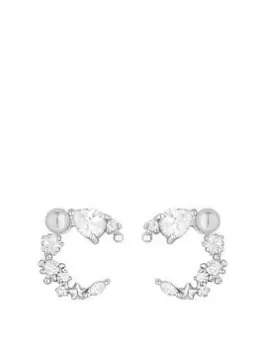 Image of Simply Silver Sterling Silver 925 Freshwater Pearl Celestial Climber Earrings, Silver, Women