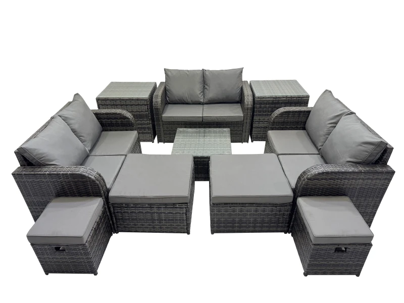 Image of Fimous Love Sofa Square Coffee Table Set with 4 Stools 2 Side Tables in Dark Grey Dark Grey Unisex