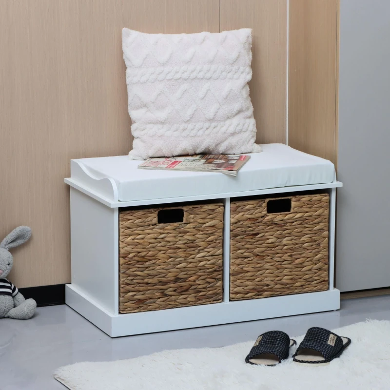 Image of Home Source Lapworth 2 Wicker Basket Padded Storage Bench