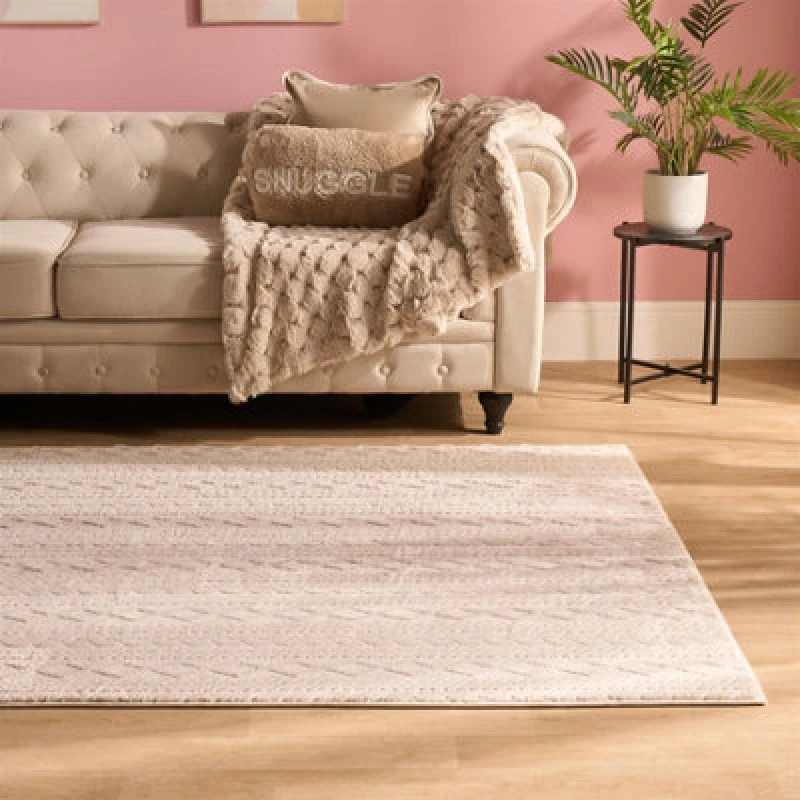 Image of OHS OHS Cable Knit Rug Non Slip Jacquard Floor Carpet Hallway Runner in Cream Size: 80cm x 150cm Cream 80cm x 150cm Unisex 5027434231539