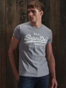 Image of Superdry Vintage Logo Embroidery T-Shirt - Grey Marl, Size XS, Men