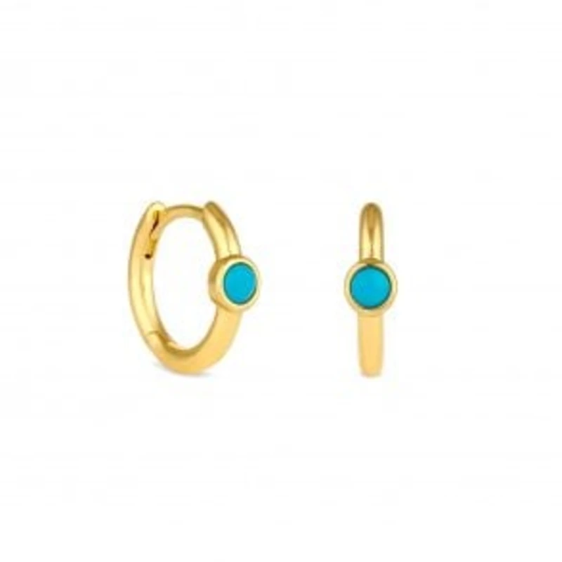 Image of Inicio 14K Real Gold Plated Recyc Turquoise Chain Hoops Hoop Earrings One Size Gold 87935810000