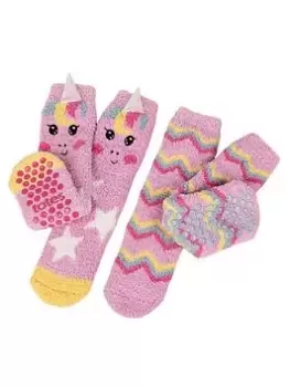 Image of TOTES Kids 2 Pack Super Soft Slipper- Sox Unicorn - Pink, Size 4-6 Years