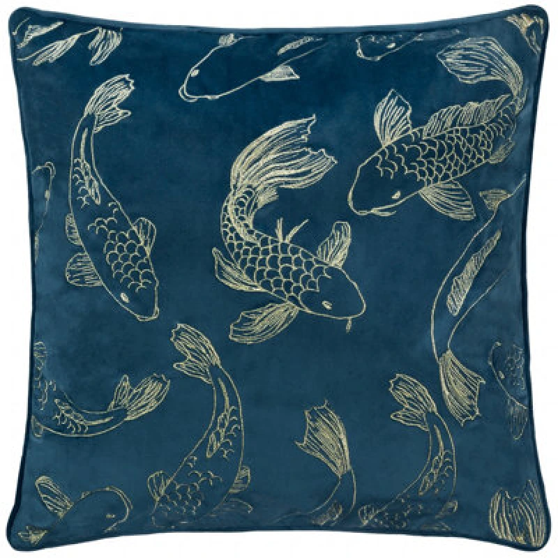 Image of Paoletti Paoletti Koi Pond Embroidered Velvet Cushion in Navy Size: 50cm x 50cm Navy 50cm x 50cm Unisex 5025532847287