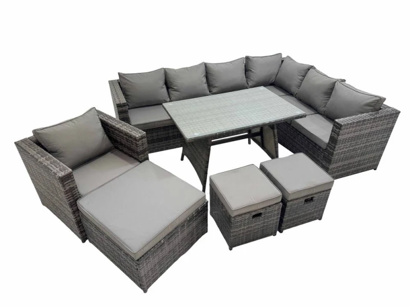 Image of Fimous Patio Furniture Sets with Dining Table 3 Stools Dark Grey Mixed Dark Grey Unisex