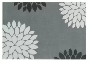 Image of Recylon Grey Floral Heavy Duty Mat, 75Cm X 50Cm