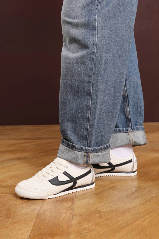 Image of Where's That From Womens 'Caia' Court Lace up Trainer with Stripe detail in Black Size: 8 Black Female 8