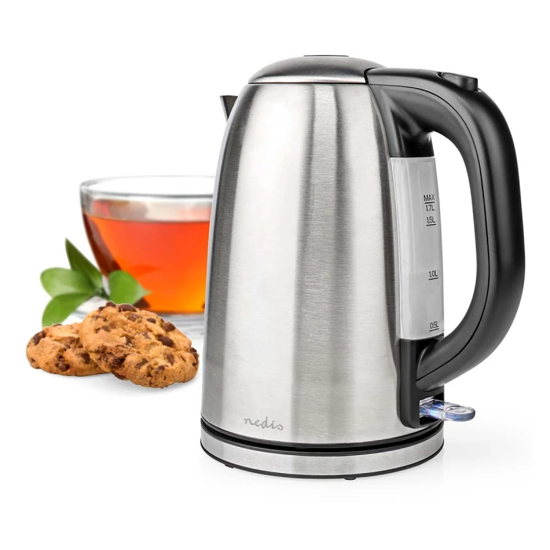 Image of Nedis 1.7L Electric Kettle Cordless Silver 2200W Boil Dry Protection Auto Switch Off NED-335619 Cordless Electric Kettle