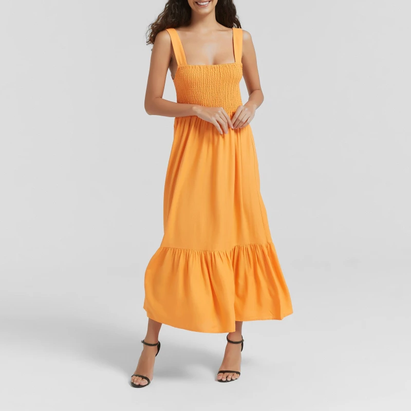 Image of Be You Linen Shirred Dress - Orange Orange 8