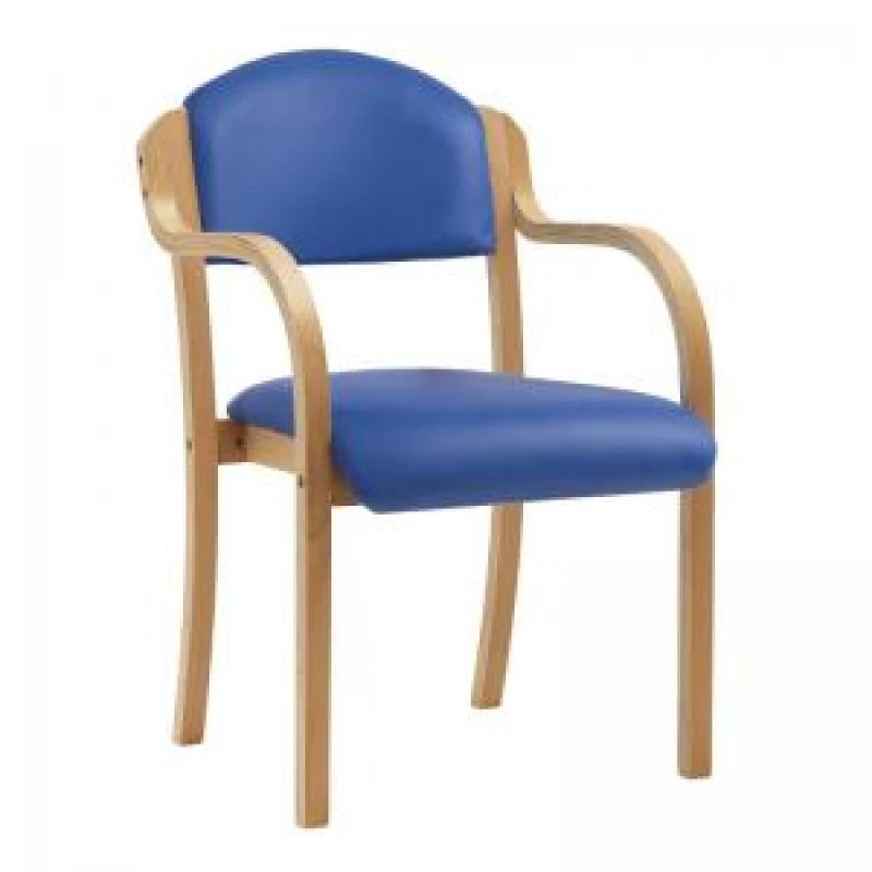 Image of Tahara Nautilus Designs Tahara Stackable Conference/Visitor Chair With Arms Blue Vinyl Padded Seat & Backrest and Beech Frame - DPA2050/A/BEBLV DP