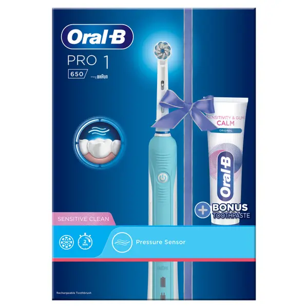 Image of Oral B Pro 1 650 Sensi Ultrathin Turquoise Electric Toothbrush