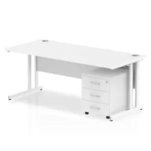 Image of Impulse 1800 x 800mm Straight Office Desk White Top White Cantilever Leg Workstation 3 Drawer Mobile Pedestal