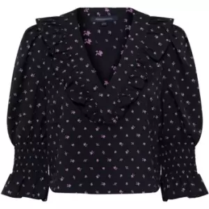 Image of French Connection Dylan Ditsy Ruffle-Neck Blouse - Blue