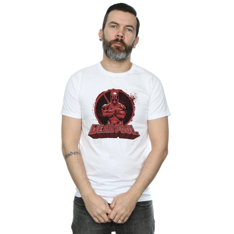 Image of Deadpool Deadpool Men Arms Crossed Logo T-Shirt in White Size: Small White S Male 5057736417317