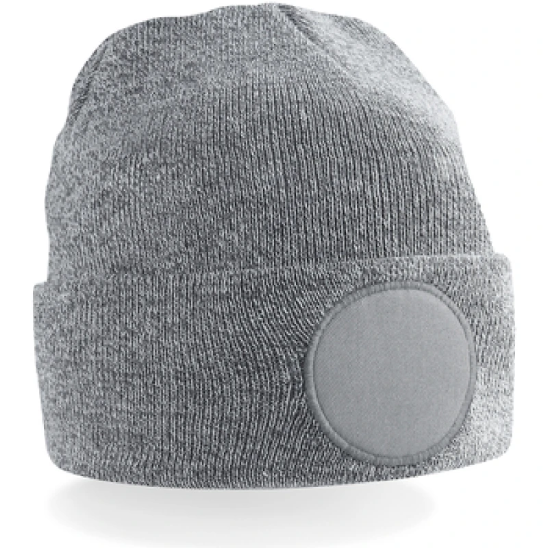 Image of Beechfield Beechfield Men Circular Patch Cuffed Beanie in Mid Grey Mid Grey One Size Male 5059444182068