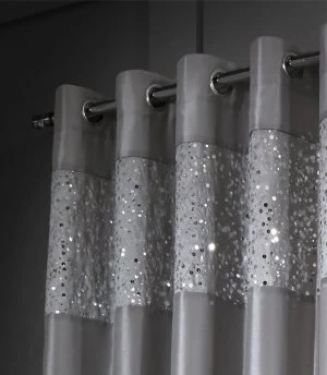 Image of Catherine Lansfield Glitzy Eyelet Curtains 229x229cm - Grey