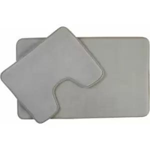 Image of Bath Mat Set Soft Non-Slip Bath Mats For Bathrooms Made from Polyester Solid Grey Finish With Trimming 50 x 1 x 80 - Premier Housewares