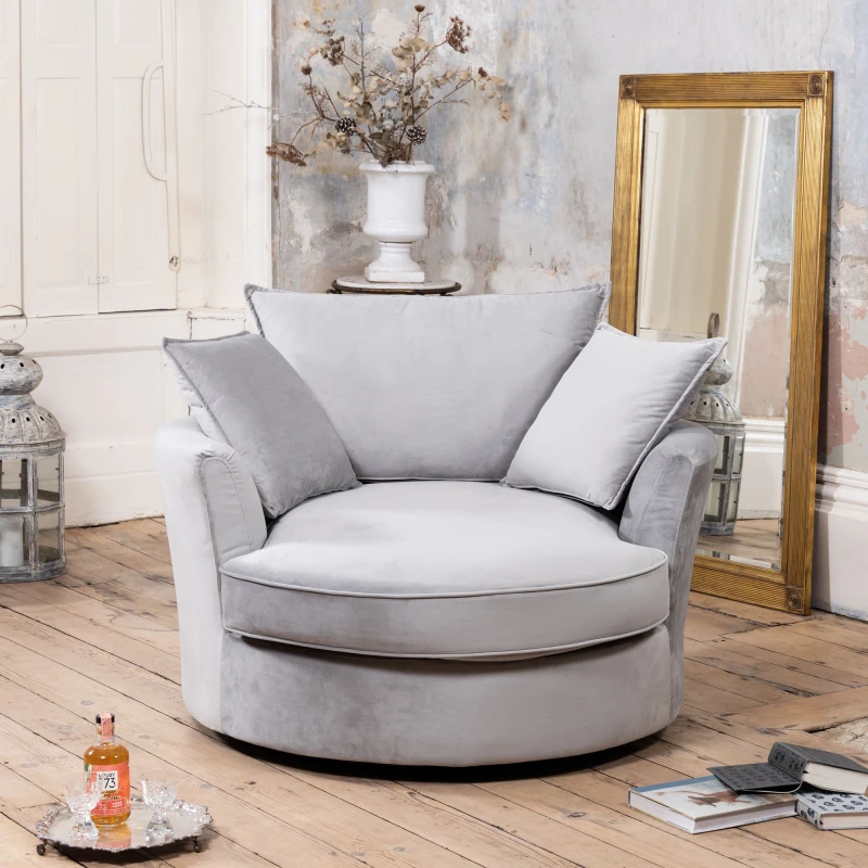 Image of Artemis Home Havana Velvet Swivel Base Cuddle Chair in Grey Grey Unisex