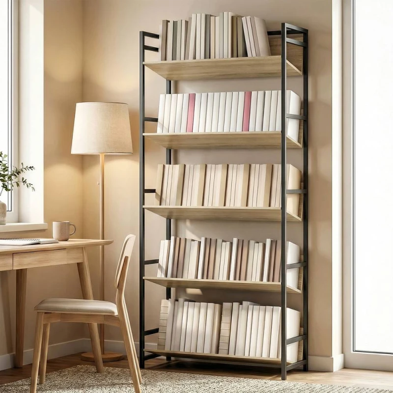 Image of HOMCOM Bookcase Anti Slip Design 5-Tier in Natural Natural Unisex