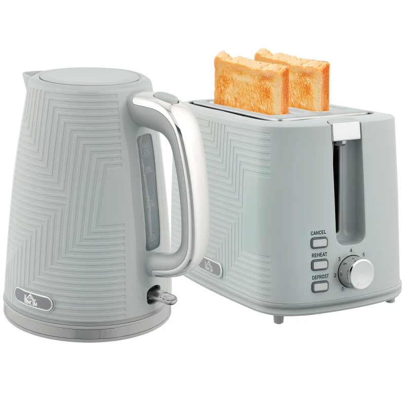 Image of HOMCOM HOMCOM 1.7L 3000W Rapid Boil Kettle and 2 Slice Toaster Set Crumb Tray Grey 5063603092488