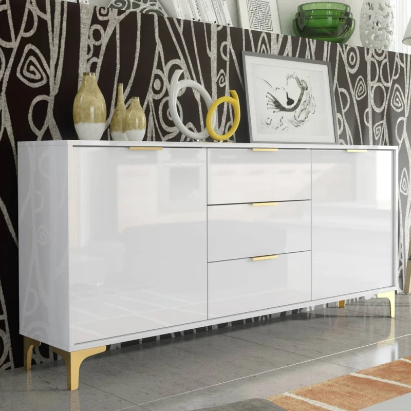 Image of Creative Furniture Goldline Gloss Sideboard 140cm - Glossy White White Unisex