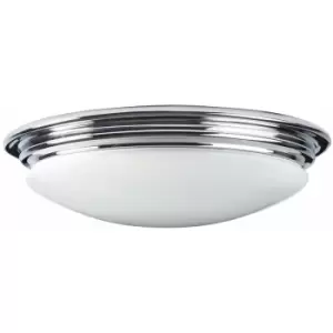 Image of Loops - IP44 1 Bulb Flush Light Ridged Opaque Glass Polished Chrome LED GX53 9W