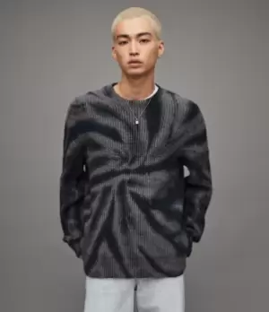 Image of AllSaints Mens Camden Tie Dye Crew Jumper, Charcoal, Size: M