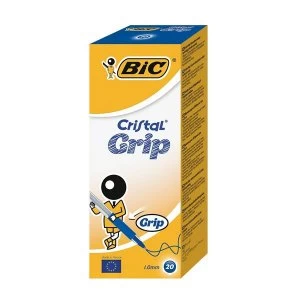 Image of Bic Cristal Grip Clear Barrel Ballpoint Pen 1.0mm Tip 0.4mm Line Blue Pack of 20 Pens