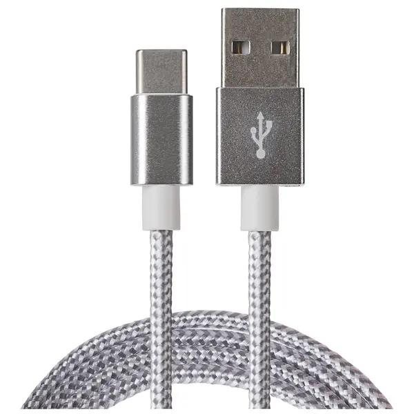Image of Maplin Maplin USB-C to USB-A Braided Cable - Silver, 1m MAP211